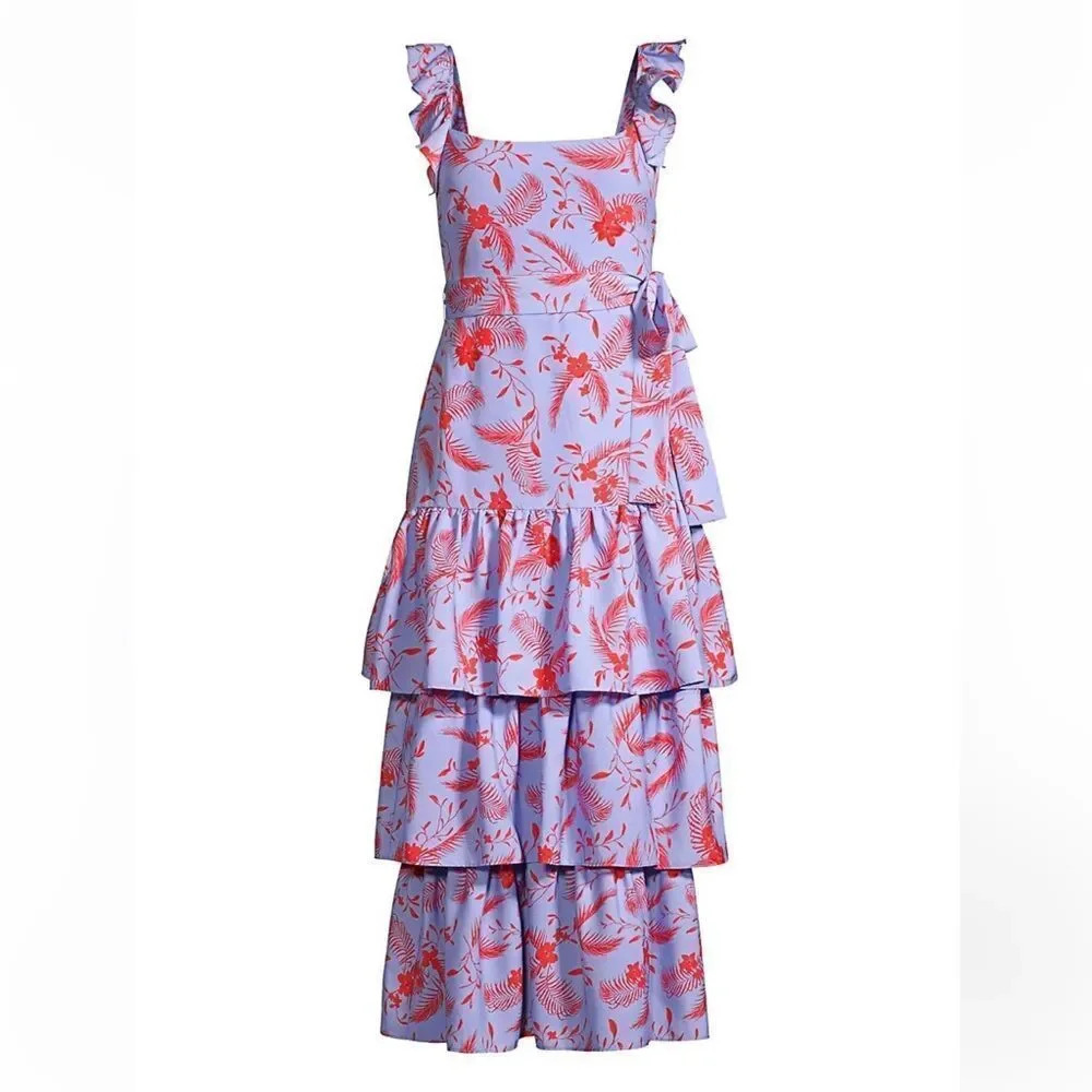 Likely Women's Juno Floral Tiered Midi Dress in Periwinkle size 12 - Picture 4 of 8